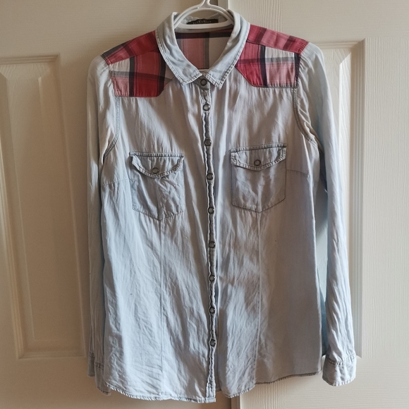 PLAID ACCENT DENIM SHIRT - Picture 4 of 7